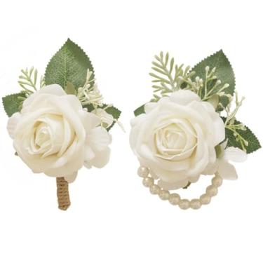 Imagem de MAFELOE Conjunto de 2 peças de flores artificiais para casamento, formatura, festa de negócios, celebração de negócios, decoração de terno - branco (M5-Y2-RM)