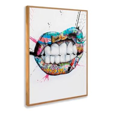 Imagem de Quadro Decorativo Boca Brava Grafite Grafismo Colorido Estilo Street Art Criativo Moderno Impactante Arte Urbana Com Moldura