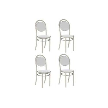 Imagem de Kit 4 Cadeiras de Cozinha 190 Aço 4 Uni Prata/Courano Branco - Carraro