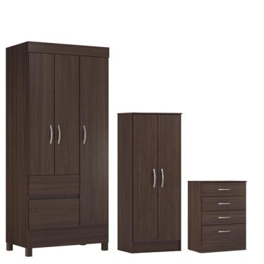 Imagem de Guarda Roupa Solteiro Wind com Multiuso Viena com Comôda Astral Café - Demóbile