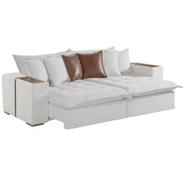Imagem de Sofá Cama Tebas 230cm 4 Lugares Retrátil e Reclinável Tecido Linho Innove Cor Cru