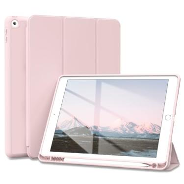 Imagem de JKSML Capa para iPad 9ª geração 2021/iPad 8ª geração 2020/iPad 7ª geração 2019, capa protetora com suporte de lápis para iPad 9/8/7, capa para iPad de 10,2 polegadas, hibernar/despertar automático, rosa
