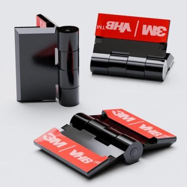 Imagem de Dobradiças de acrílico pretas de 10 x 24 mm. Sem necessidade de cola, autoadesivo. Plástico preto, (2,5 cm) -Pacote com 10