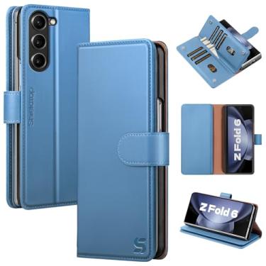 Imagem de Shieldtop Capa carteira compatível com Samsung Galaxy Z Fold 6 com suporte para caneta S, capa de telefone de couro PU com bloqueio de RFID, capa flip com alça de pulso com zíper, compartimentos para