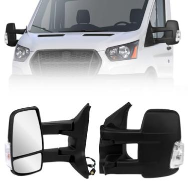 Imagem de Espelho lateral esquerdo de braço longo 15-25 compatível com Ford Transit 150 250 350 350 HD 2015-2025, com ponto cego/vidro aquecido/dobrável manual/ajuste de energia/espelho de porta de seta LK4Z