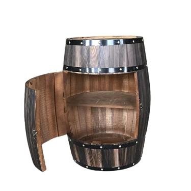 Imagem de Mesa de barril de vinho de madeira – Suporte de vinho de cedro elegante e armário de exibição para bares domésticos, adegas, cervejarias e decoração de sala de estar (cor carbonizada, Ø42 x 55 cm)