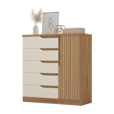 Imagem de Cômoda Paris New 1 Porta 5 Gavetas Ripado 3d Natura/Off White - Atualle Móveis