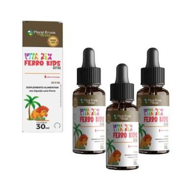 Imagem de Kit 3 Ferro Kids 3x30 ml Morango Vita Rex Floral Ervas - Floral Ervas 