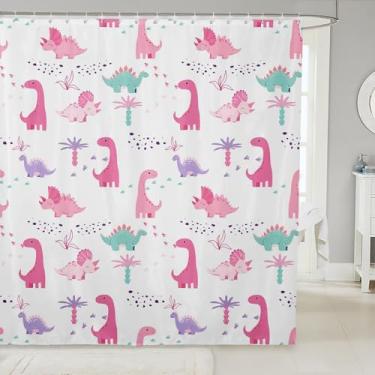 Imagem de Cortinas de chuveiro de desenho animado para crianças, animais selvagens, vida selvagem, coqueiro, para meninos, meninas, adultos, lindos animais pintados à mão, rosa, cortinas à prova d'água, 12