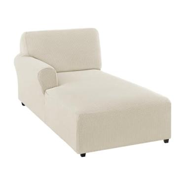 Imagem de FantasDecor Capa para espreguiçadeira esquerda elástica com apoios de braços para sala de estar, quarto, braço esquerdo, tecido jacquard macio, lavável na máquina, bege, espreguiçadeira esquerda