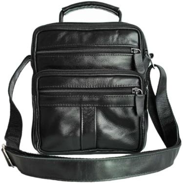 Imagem de Bolsa transversal masculina-pasta carteiro em couro legitimo (Preta)