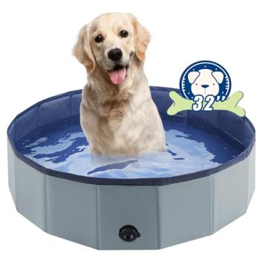 Imagem de Eooqi Piscina dobrável para cães, banheira portátil para animais de estimação e piscina infantil, banheira dobrável para filhotes, cães pequenos, médios e grandes, gatos e crianças, 81 x 20 cm, cinza