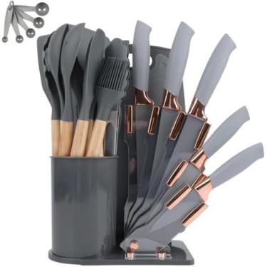 Imagem de kit Utensílios Cozinha 19 Peças Silicone Cinza – Não Derrete, Decora e Facilita Seu Dia, Antirrisco – Madeira Premium e Estilo Moderno, Elegante e Durável.