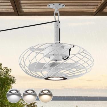 Imagem de REDSTAR Ventiladores de teto externos de 38.1 cm com luzes e controle remoto, ventilador de teto enjaulado à prova d'água com luz LED de 3 cores, ventilador de gazebo suspenso portátil com gancho de