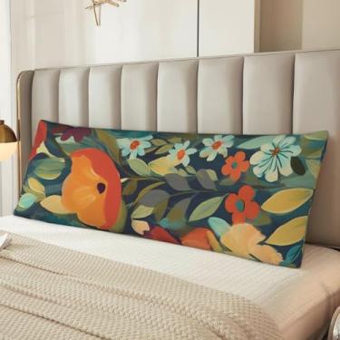Imagem de Capa de travesseiro floral de verão microfibra longa fronhas presentes para mulheres homens ultra macio e confortável fronha corporal com zíper oculto para decoração de casa 51 x 137 centímetros