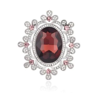 Imagem de Kokoma Broche de cristal oval para mulheres estilo barroco zircônia cúbica flor lapela distintivo pano vestido terno casaco delicado acessório de casamento joias, Small, Cristal Cristal Liga metálica
