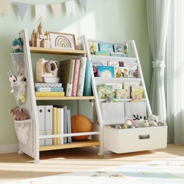 Imagem de Estante infantil e organizador de armazenamento de brinquedos: prateleira de livros para quarto infantil com gaveta para armazenar livros e brinquedos organizador - estante infantil de 3 níveis com 3