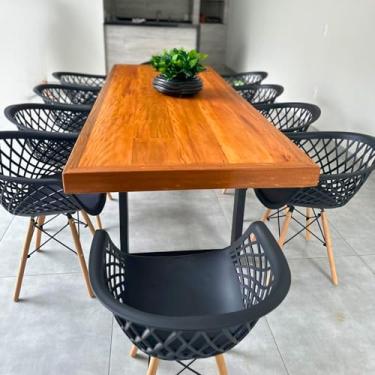 Imagem de Mesa de Jantar 1,80m para 6 Lugares | Madeira Maciça Peroba Rosa de Demolição e Base Industrial de Ferro | Design Rústico Moderno Martinez