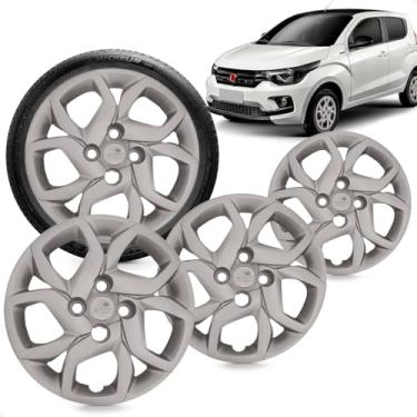 Imagem de Kit 4 Calotas Mobi 17 18 Aro 14 Prata Cubo Baixo Grid
