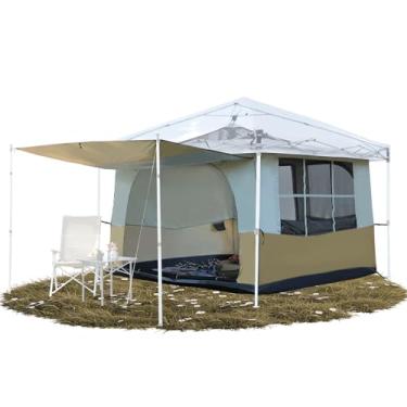 Imagem de REDCAMP Barraca de acampamento de dossel, barraca interna com varanda de toldo, converte a perna reta de 25 x 25 cm em abrigo de acampamento, serve para 6 pessoas, tawny (moldura/mastro/abrigo não