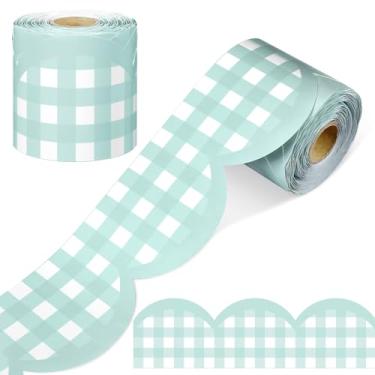 Imagem de Zonon Quadro de avisos quadriculado de 19,8 m, borda ondulada, decoração de quadro de avisos para festas, quadro-branco, paredes, mesas, janelas, portas, armários, escolas, salas de aula (verde)