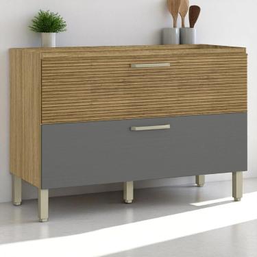 Imagem de Balcão 1 Basculante C/ Gaveteiro 120 Cm Ametista Freijó Gris Ripado