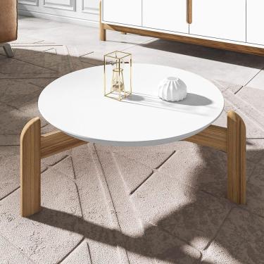 Imagem de Mesa De Centro Lizz Redonda Com Pés Em Madeira Maciça Branco-cedro Branco-cedro