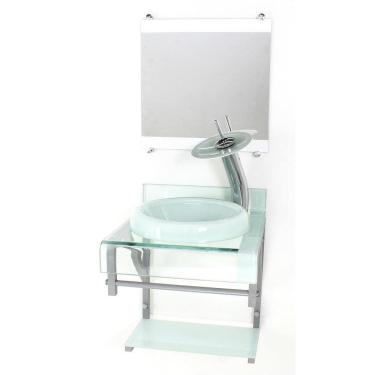 Imagem de Gabinete Vidro 40Cm Banheiro Curvado Duplo Pc Cuba Chapéu