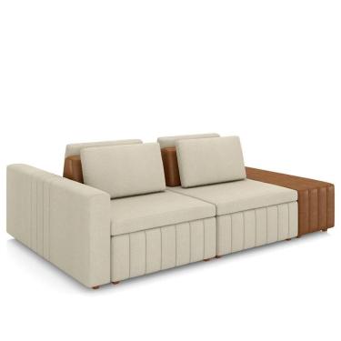 Imagem de Sofá Ilha E Puff Sala Living 245cm Siesta M22 Linho Cru/marrom - Mpozenato