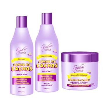 Imagem de Kit Sonho de Cachos, Shampoo 500ml + Máscara 500g + Condicionador 500ml, com Óleo de Buriti e Vitaminas, para Cabelos Cacheados