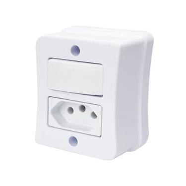 Imagem de Interruptor Simples 1 Tecla + Tomada 10A 2p+t Sobrepor Externo Com Esp