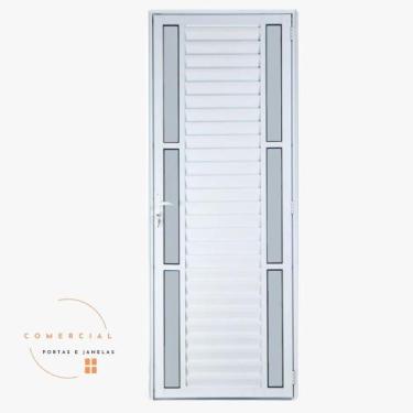 Imagem de Porta Palheta em Alumínio Linha 25 com Vidro Jateado - Comercial Porta