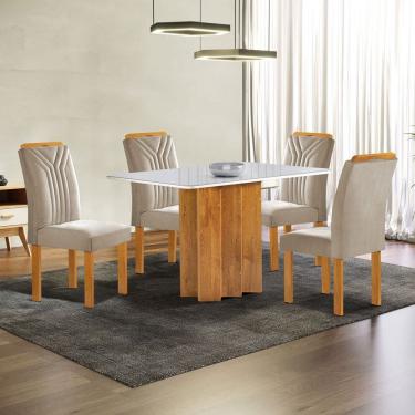 Imagem de Mesa de Jantar 4 Lugares Lorena Londres com Vidro Cinamomo/Off White/Bege Claro - Cel Móveis