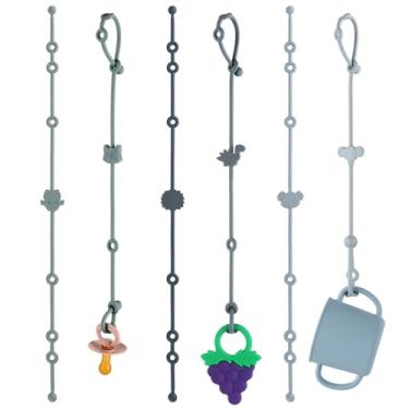 Imagem de Pacote com 6 alças de brinquedo para bebês, alças de silicone para cadeira alta e carrinho de bebê, acessórios para mamadeira e assento de carro, itens essenciais de viagem para bebês com clipes de