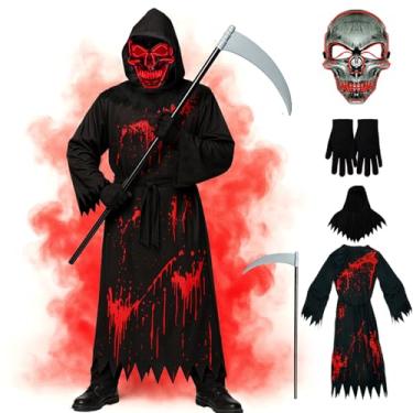 Imagem de Loyalboom Halloween Costumes for Boys Grim Reaper Costume Kids with Ghostface Inspired Scary Scream Robe with Hood,Mask and Sickle Spooky Outfit for Party or Trick or Treat（M,8-10 Years
