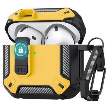 Imagem de Capa protetora rígida para AirPods 4 com trava segura, pop-up automática, proteção total, compatível com Apple AirPods 4ª geração 2024/2025 (preto, amarelo, capa para Airpods 4)