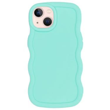 Imagem de WOGROO Capa fina para iPhone 15 Plus e iPhone 14 Plus de 6,7 polegadas, moldura ondulada, capa protetora fina de TPU macio para mulheres, ciano claro