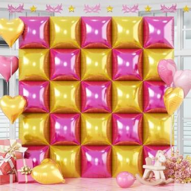 Imagem de Hot Pink Gold Square Foil Balloons, 25PCS Double Sided Metallic Gold Chrome Pink Square Balloons Backdrop Wall Tunnel Arch Kit Background for Girls Women Birtdays Wedding Baby Shower Valentine
