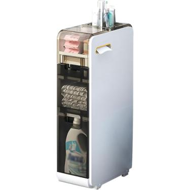 Imagem de Armário De Armazenamento De Banheiro De Plástico Organizador De Piso Estreito E Fino Unidade Lateral Prateleiras De Canto Com Suporte De Papel Higiênico à Prova D'água Com Ga, 3 Tier