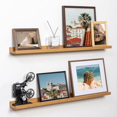 Imagem de Fun Memories Prateleira de borda para fotos, prateleiras flutuantes de 91 cm, conjunto de 2 prateleiras de livros de berçário para armazenamento de brinquedos, estante infantil montada na parede para