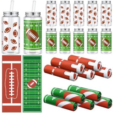 Imagem de SmoothNovelty Conjunto de 24 peças de copos de plástico para futebol de 500 ml, inclui 12 copos temáticos de futebol com canudo e tampa, 12 toalhas de gelo para lembrancinhas de festa esportiva