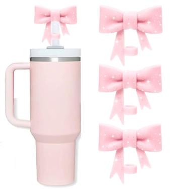 Imagem de Oddyami Topos de palha rosa com glitter de silicone para Stanley Cup, capas de canudo de 10 mm/0,4 pol, tampas reutilizáveis para acessórios Stanley Cup