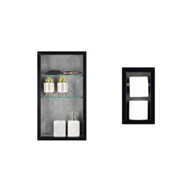 Imagem de Nicho Em Porcelanato Com Prateleira De Vidro E Porta Papel Higiênico -