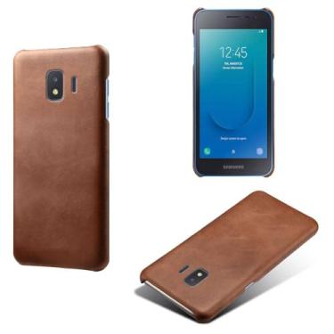 Imagem de Capa para Samsung Galaxy J2 Core,Proteção contra quedas,Casca de volta de cor sólida simples,Design de couro de imitação de plástico-Brown
