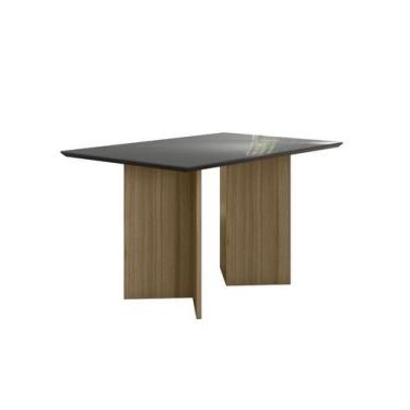 Imagem de Mesa de Jantar Helo 136cm com Vidro Carvalho/Grafite - Poliman - Polim