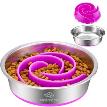 Imagem de Dog Bowl Animire 2 em 1 de metal com inserto de alimentação lenta