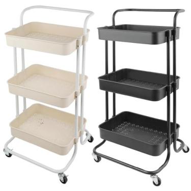 Imagem de Carrinho Organizador Multiuso 3 Prateleiras Cozinha Banheiro Preto, Be