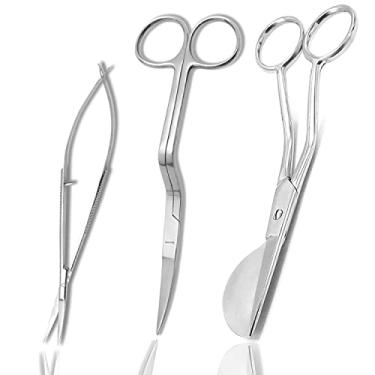 Imagem de 3 peças, lâmina de tesoura de bico de pato com aplique de aço inoxidável de 15 cm com alça deslocada e bordado à máquina de 15 cm, conjunto de tesouras duplas curvadas, bordado, tesoura de costura de