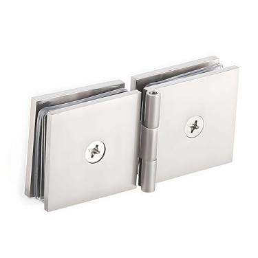 Imagem de Dobradiças de porta de chuveiro, dobradiça de porta de vidro de latão de 180 graus serve para vidro de 5/40.6 cm a 1/5.1 cm de espessura, fecho automático a 25°, níquel escovado