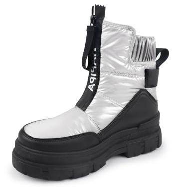 Imagem de Viapipa Botas de inverno femininas à prova d'água, botas de neve femininas, cano médio, salto baixo, com zíper, antiderrapante, confortável, para caminhadas ao ar livre, trilhas, Prata, 36